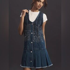 Pilcro Sparkle Denim Button-Front Mini Dress XS